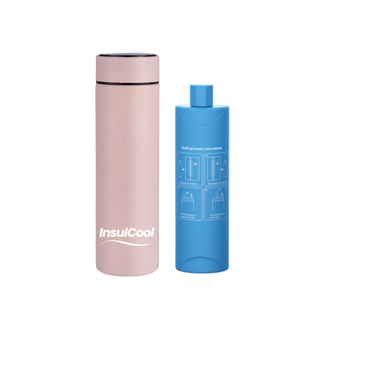 InsulCool Siberian portable insulin cooling case in pink with cold gel bottle