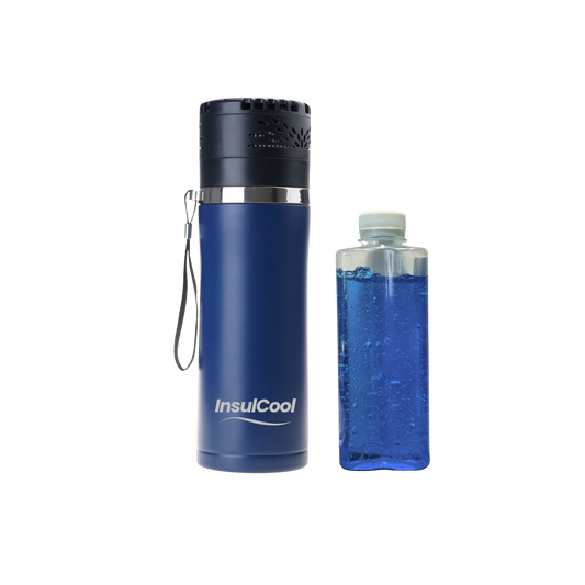 InsulCool Icelander portable insulin cooling case with cold gel bottle, USB plug-in, and LCD display