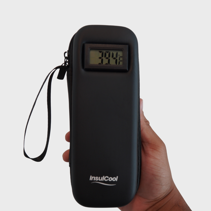 InsulCool Norwegian compact insulin travel cooler with temperature display"