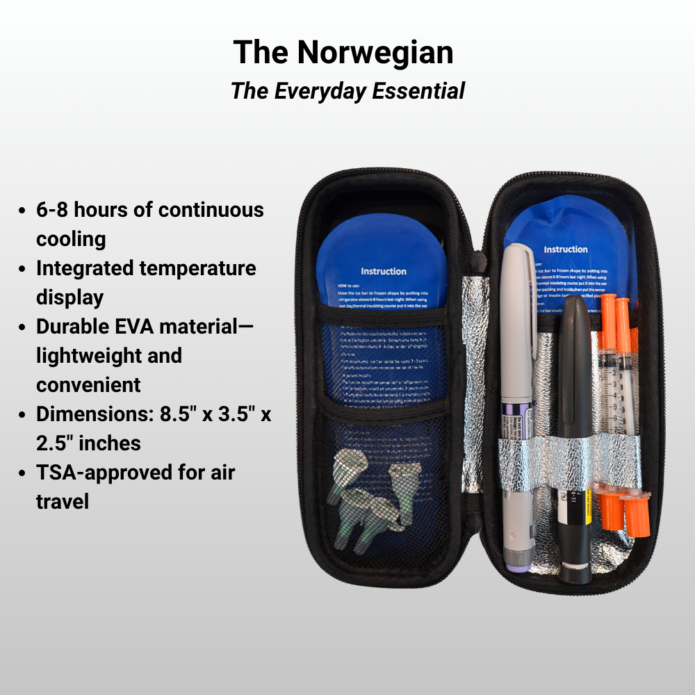 InsulCool Norwegian compact insulin travel cooler with temperature display"