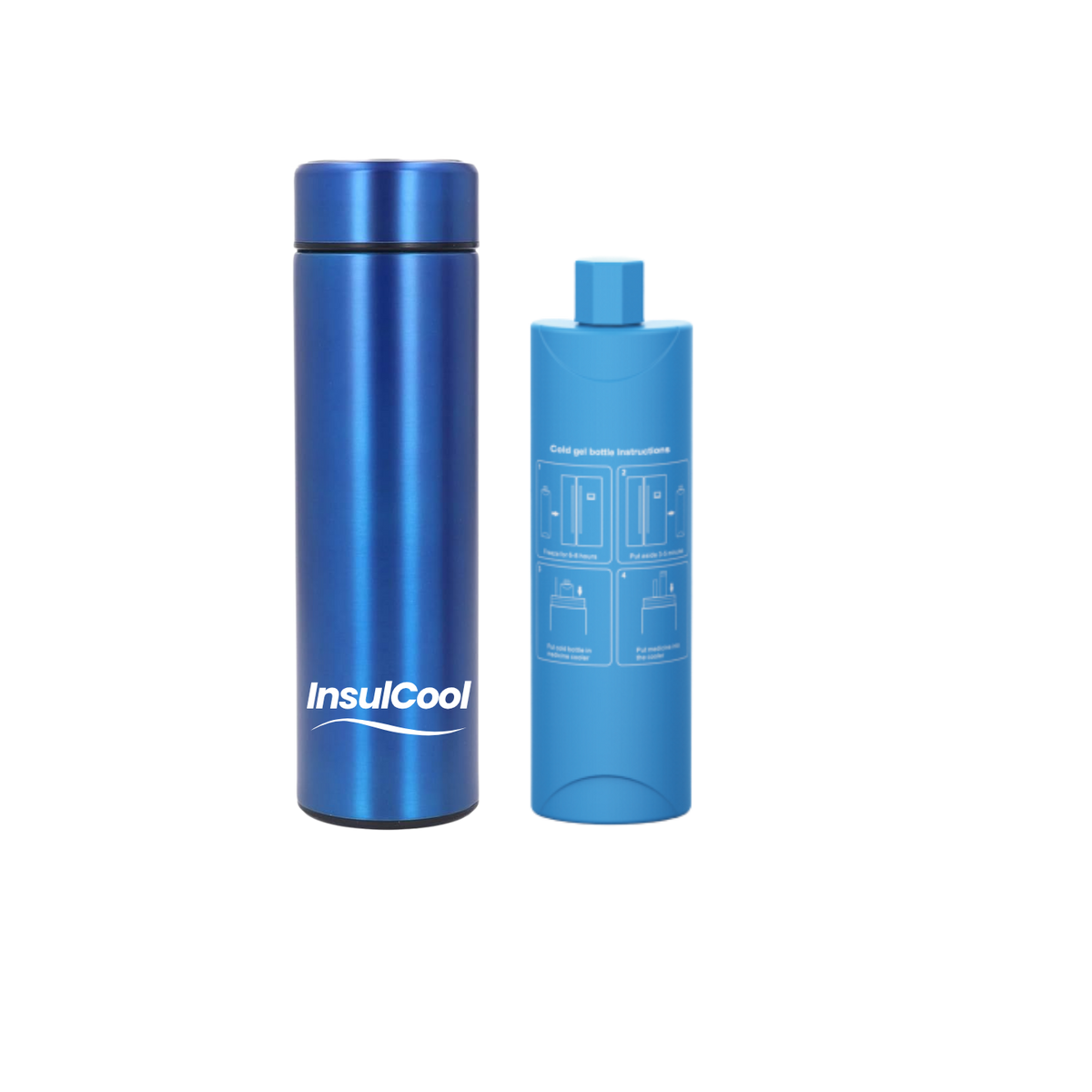 InsulCool Siberian portable insulin cooling case in blue with cold gel bottle