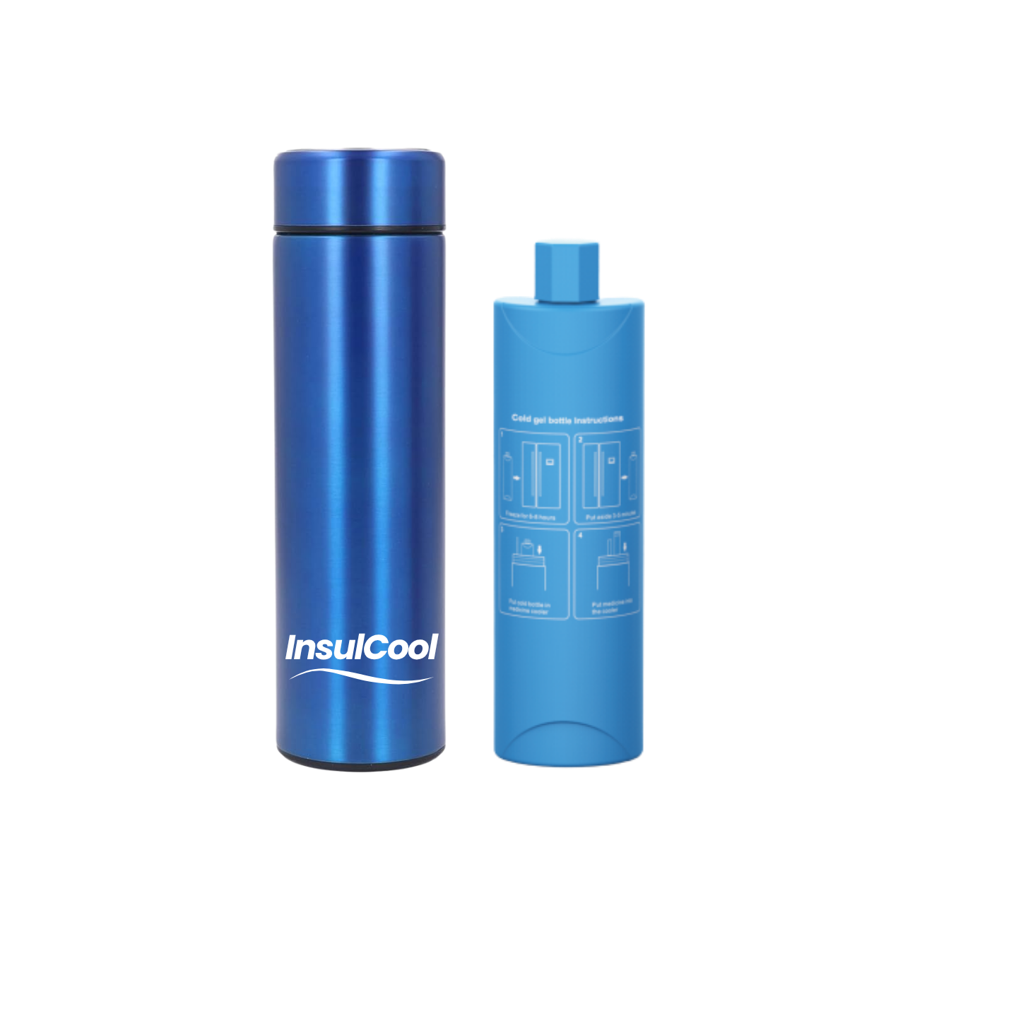 InsulCool Siberian portable insulin cooling case in blue with cold gel bottle