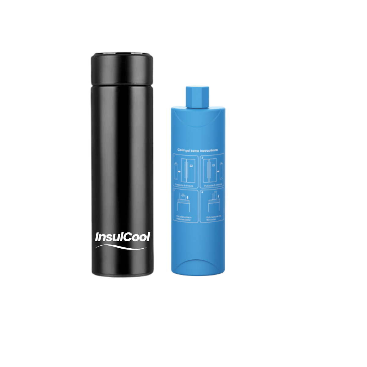 InsulCool Siberian portable insulin cooling case in black with cold gel bottle