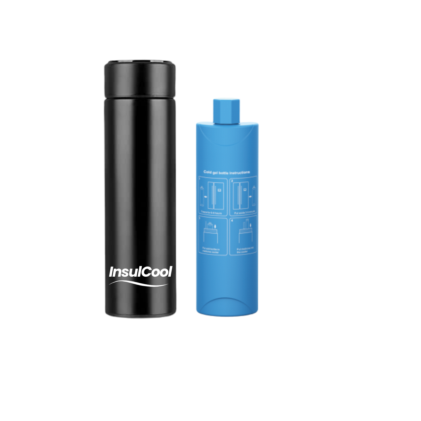 InsulCool Siberian portable insulin cooling case in black with cold gel bottle