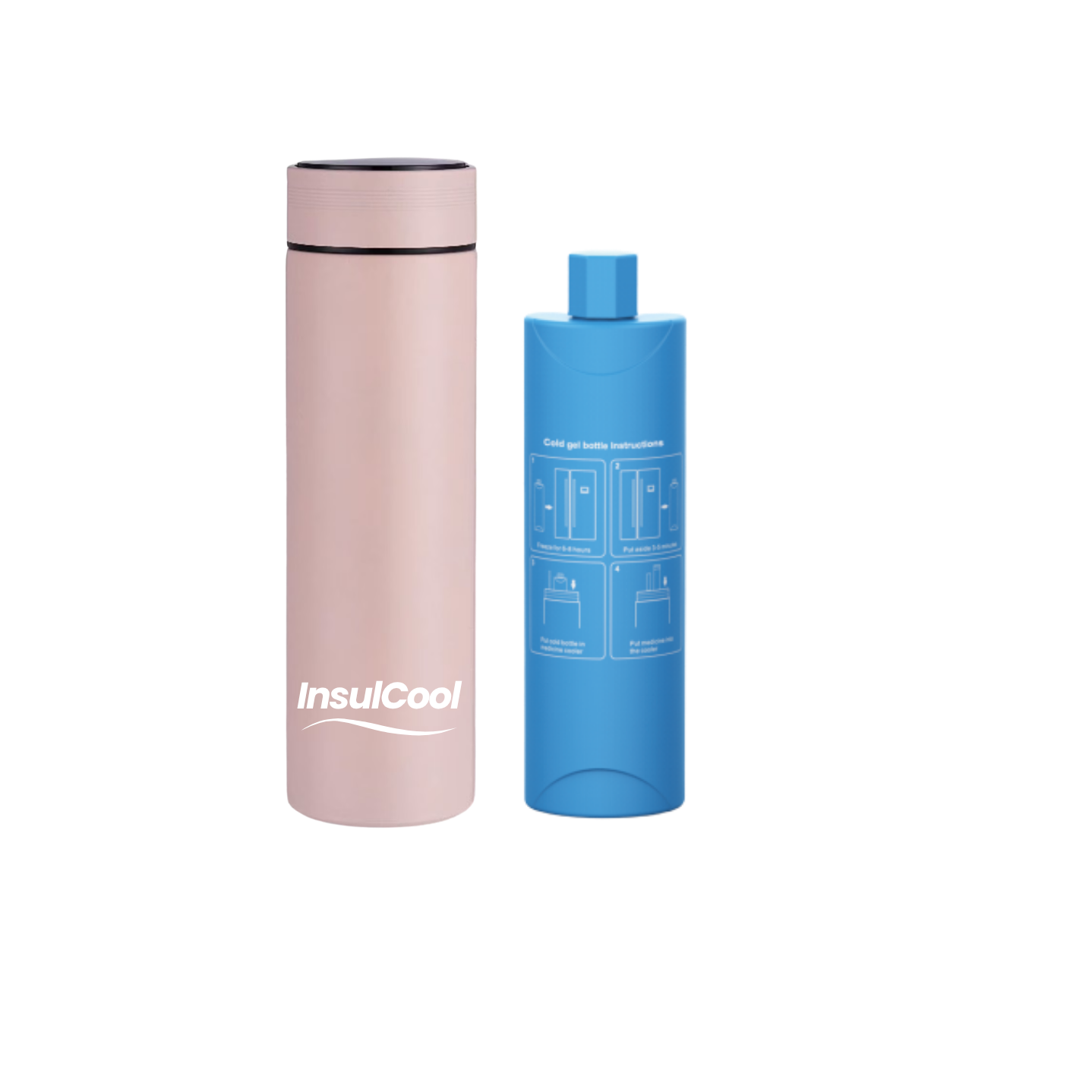 InsulCool Siberian portable insulin cooling case in pink with cold gel bottle